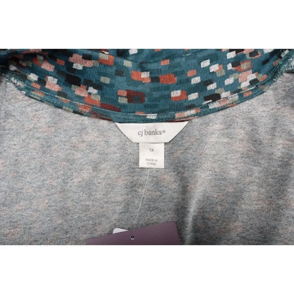CJ Banks Womens Cardigan sweater 1X 16-18W Green Blue Multi-Color Zip-Up NWT